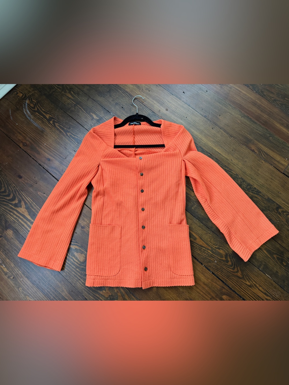 Comme des Garcons Orange Open-Weave Button Cardigan